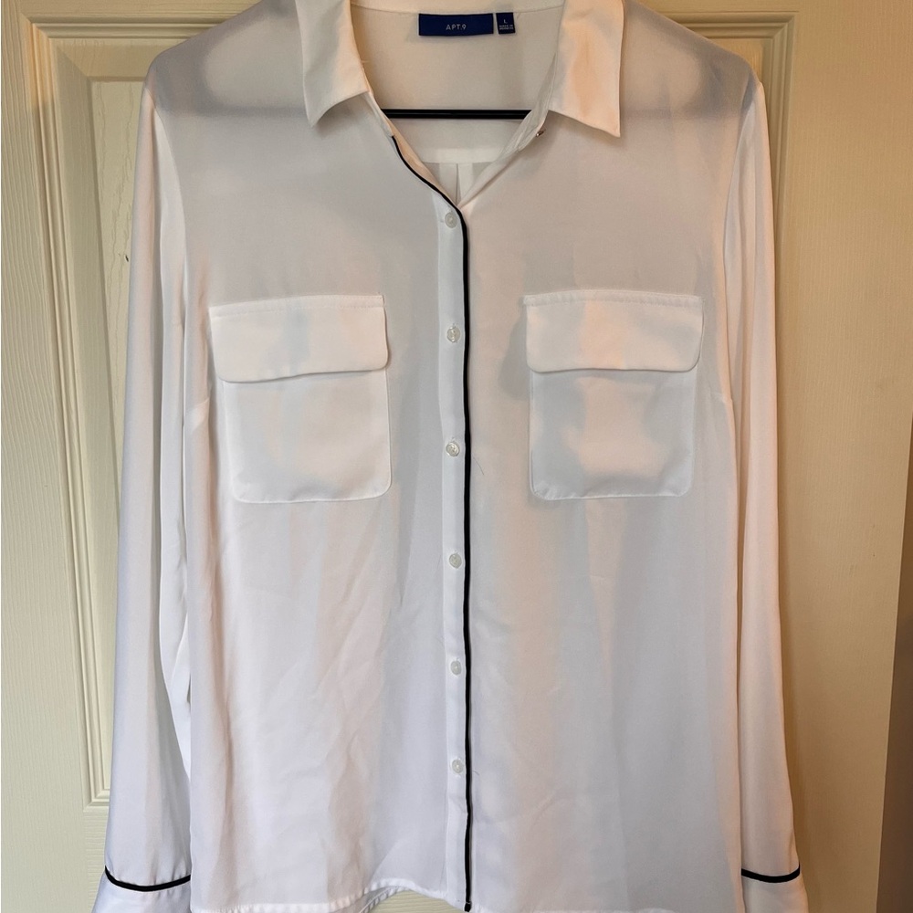 Women’s White Blouse with Black Trim